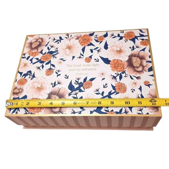 Pooch & Sweetheart STORAGE Box 12.5 x9 Floral Stripes Bible Verse Gift Victorian - Picture 16 of 16